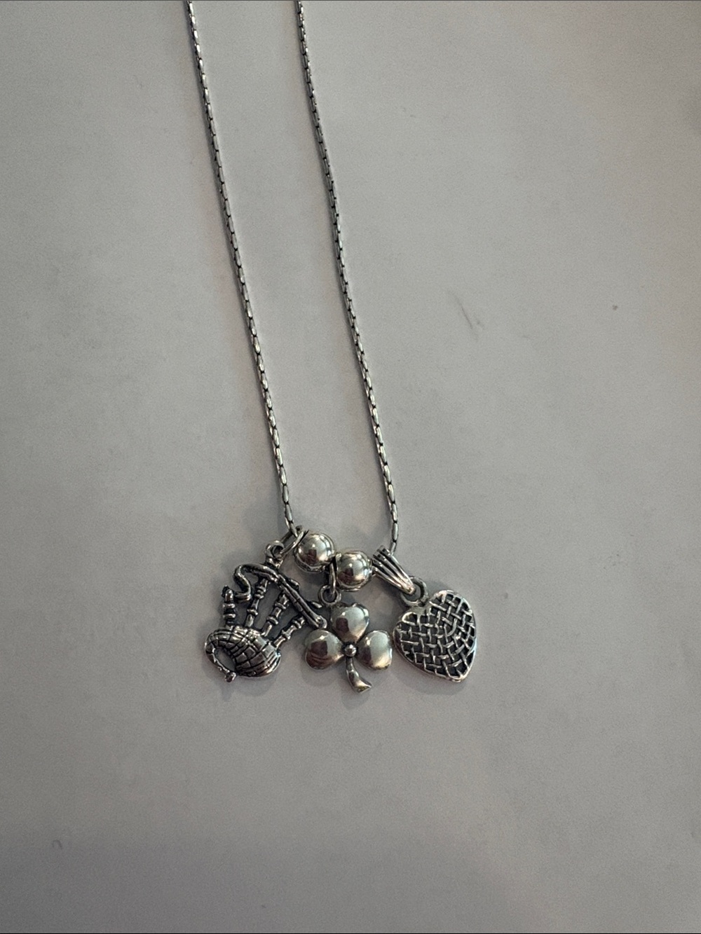 Vintage Sterling Silver Heart & Charm Necklace - Silver